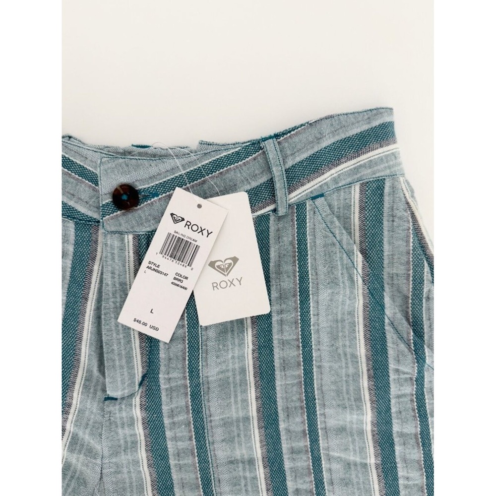 NWT Roxy Sailing Dream Stripe Drawstring Cotton Beach Coastal Shorts Nautical L - Picture 13 of 15